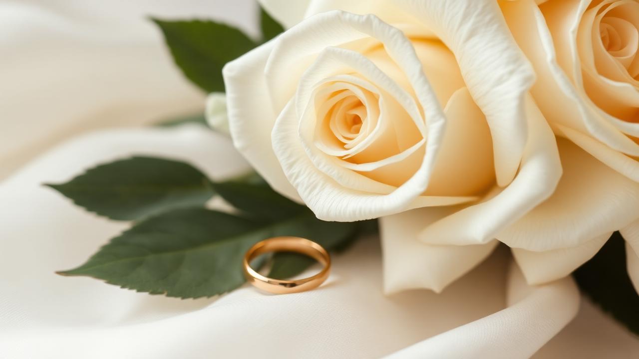 Eheringe und weiße Rosen